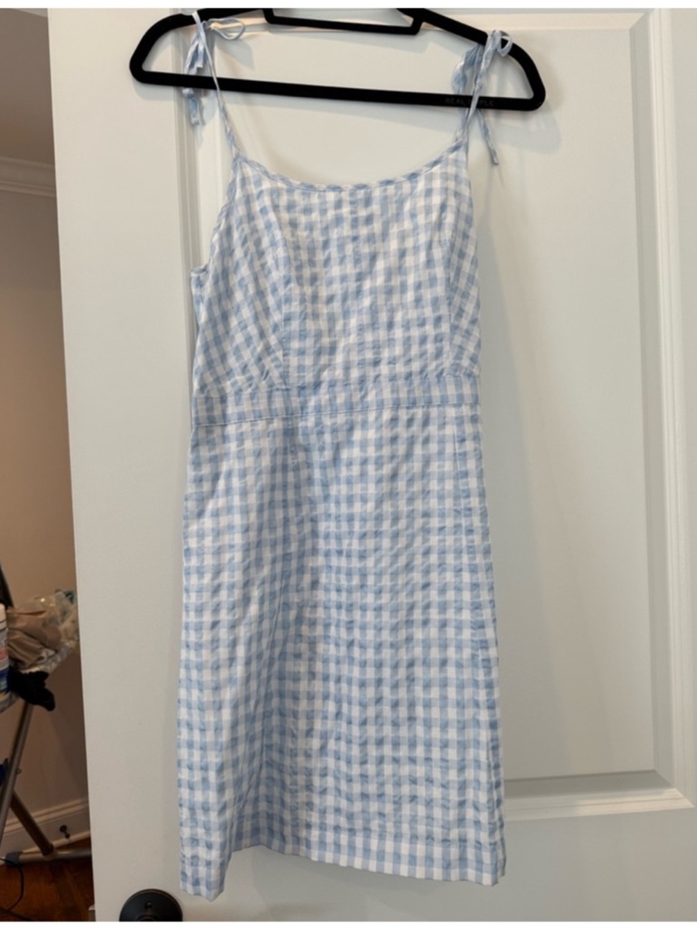 Madewell Light Blue Gingham Tie-Strap Dress